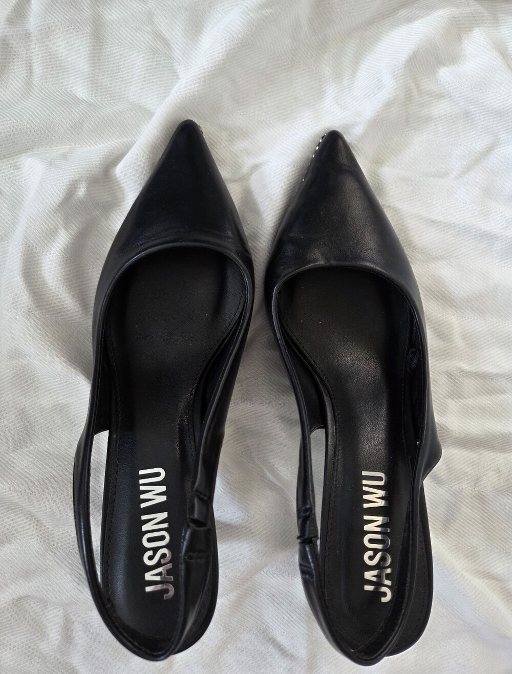 Jason Wu Black Slingback Kitten Heels Pointed Toe Studded Pumps Size 9 - Picture 2 of 6